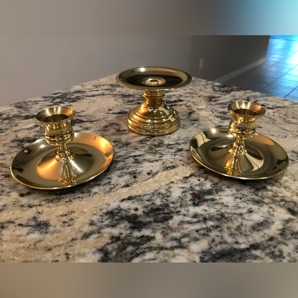 SOLD  VINTAGE Baldwin Brass Candlestick Holders & Pillar Candle Base, lot of 3.